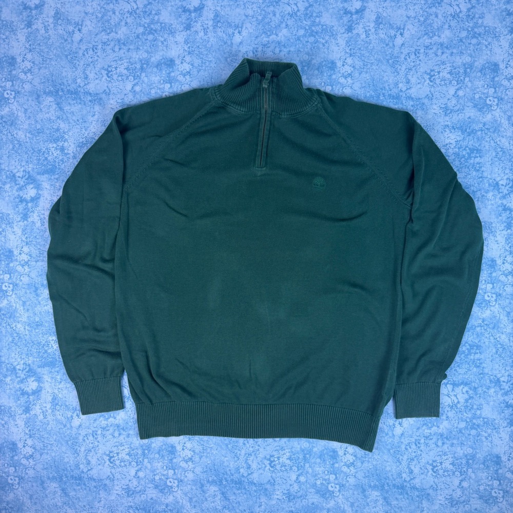 Timberland Mens Cotton Quarter-Zip Pullover Sweater Green 6267J Large